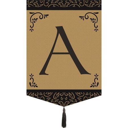 MAGNOLIA GARDEN FLAGS Monogram A Tassel Burlap Garden Flag M030001